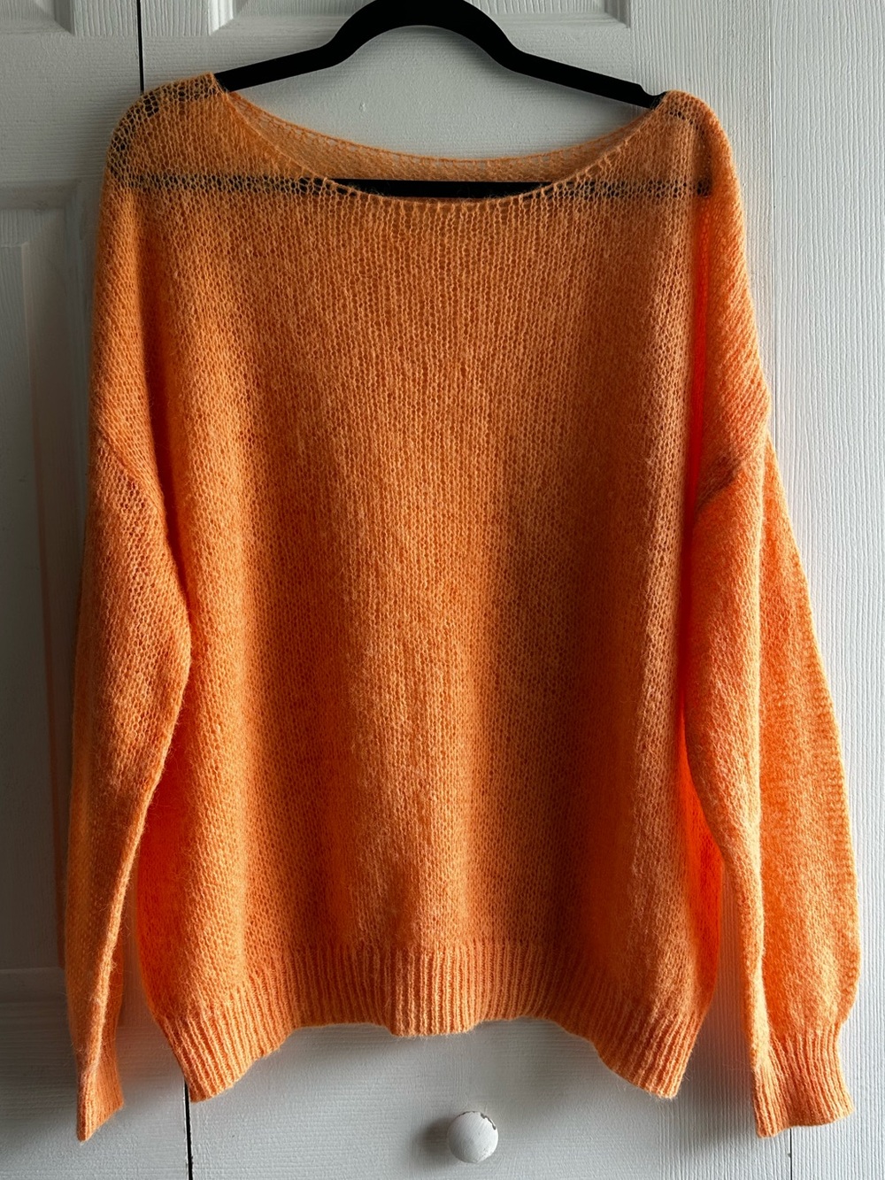 %100 Mohair Crewneck Orange Fuzzy Cozy Fall Knit Sweater -Sheer